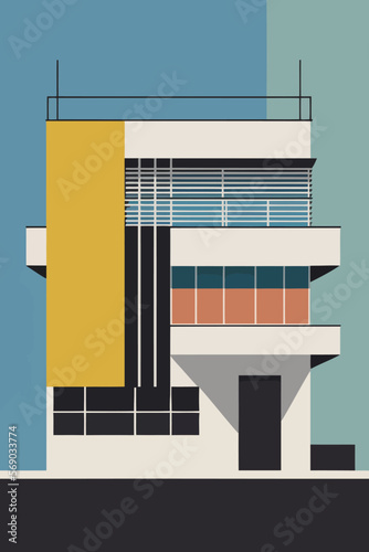 Modern building, vector illustration in flat design style. bauhaus Urban architecture.