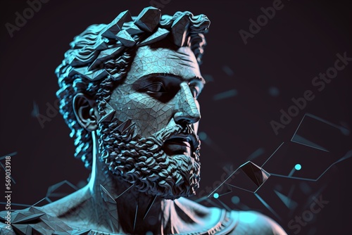 Digital artificial futuristic roman sculpture created with generative ai technology