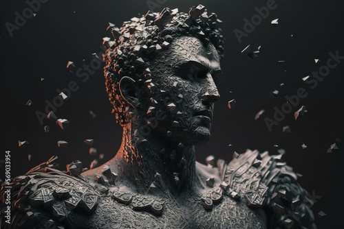 Digital artificial futuristic roman sculpture created with generative ai technology