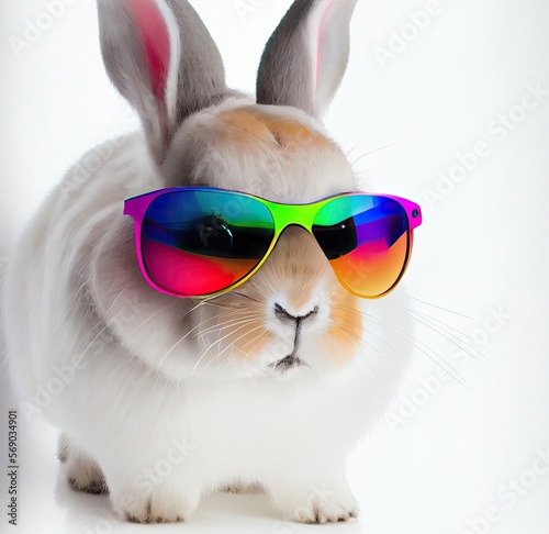Rainbow Easter Bunny Background Looking Cool Generative AI