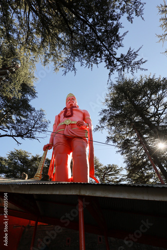 Shri Hanuman Jakhu big huge Statue in Jakhu Temple in Shimla or Simla. Capital of Himachal Pradesh north India Himalayas. Near shopping street in Mall Road Ridge. photo