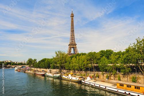 Eiffel Tower at left bank of seine river in paris, france