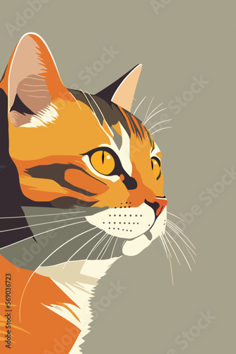 Portrait of a cat on a gray background. Vector illustration.