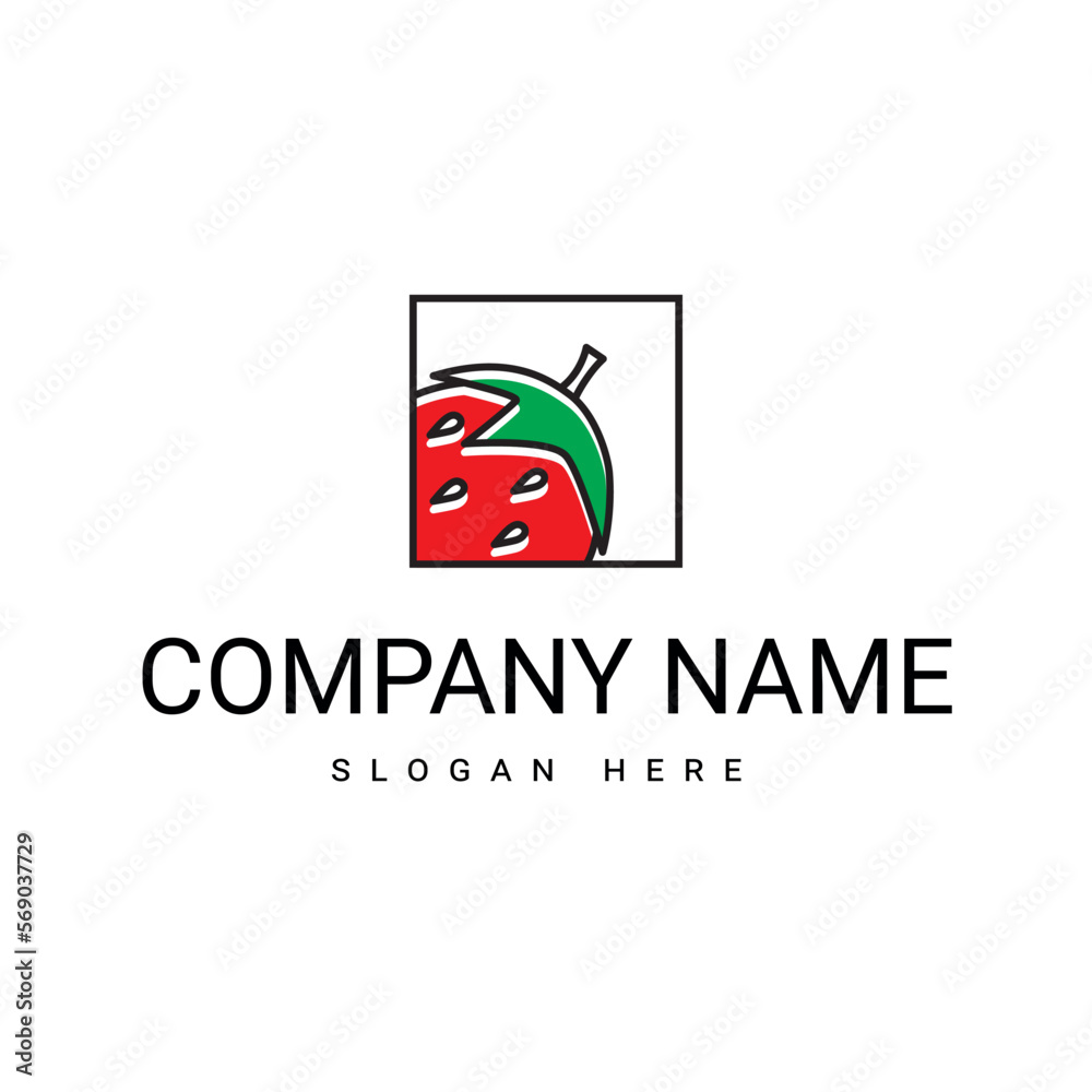 logo with an icon in the shape of a square with a berry inside
