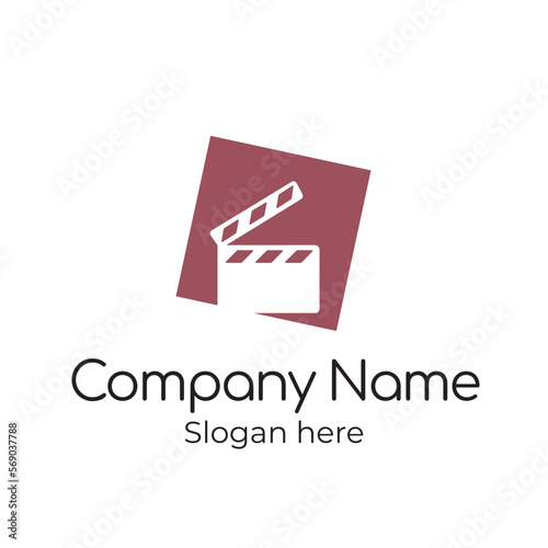 Сlapperboard movie logo icon in square
