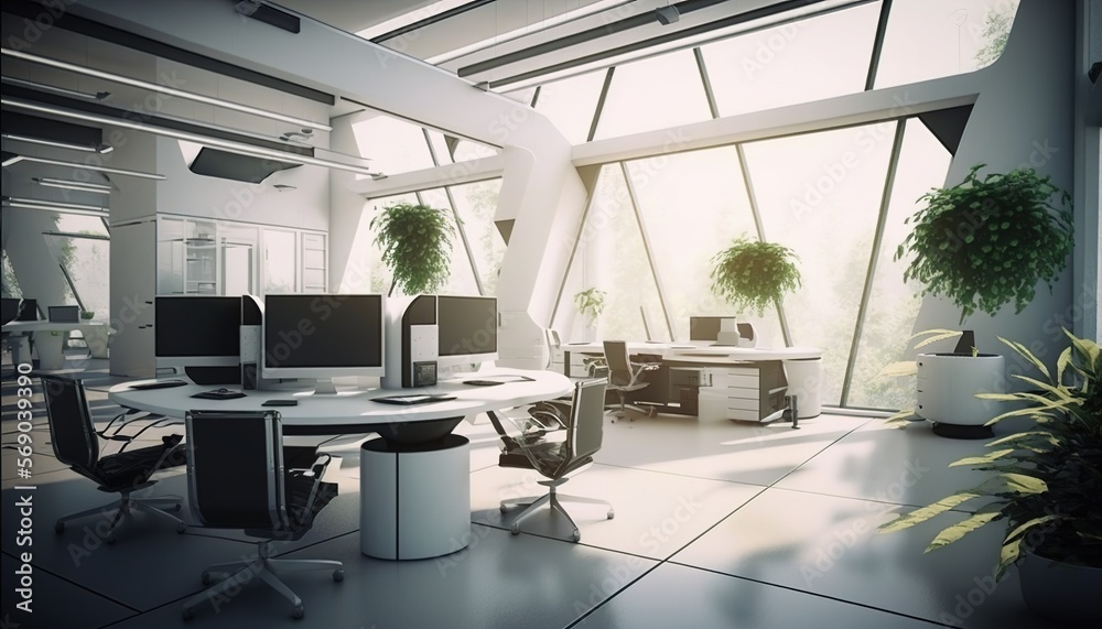 Futuristic modern creative room office created with generative ai technology Futuristic modern creative room office created with generative ai technology