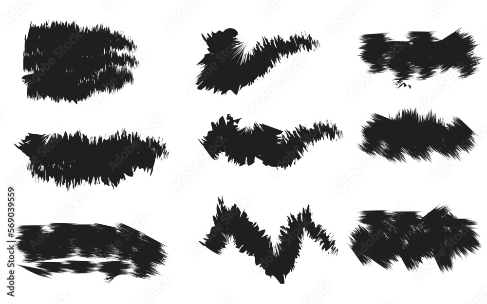 Set of brush, Set of grunge shapes. Brush, black paint ink stroke, vector Set of brush strokes with paint, real handmade strokes with assorted shapes
