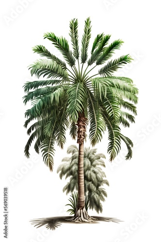 Palm tree isolated on white background for use in architectural design or decoration work