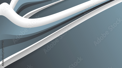 Grey white color background 3d illustration. Dynamic wavy grey background