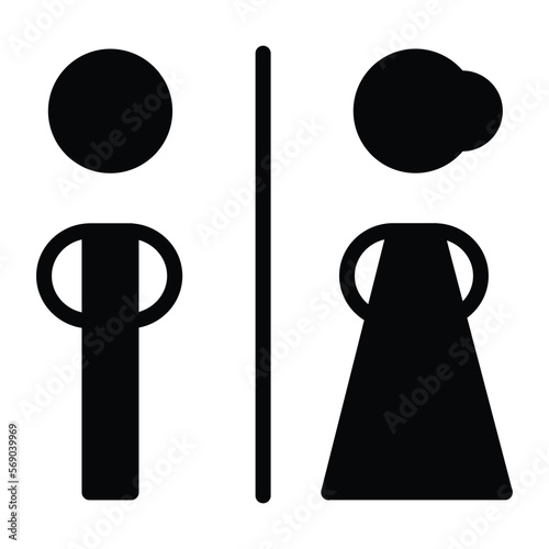 Toilet sign vector with man and woman restroom symbol in a glyph pictogram illustration