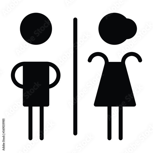 Toilet sign vector with man and woman restroom symbol in a glyph pictogram illustration