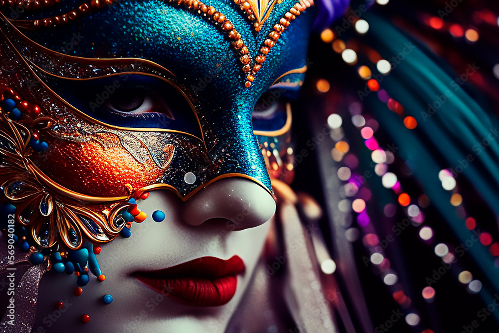 woman mask carnival, carnival night, beaultiful woman carnival, Generative AI