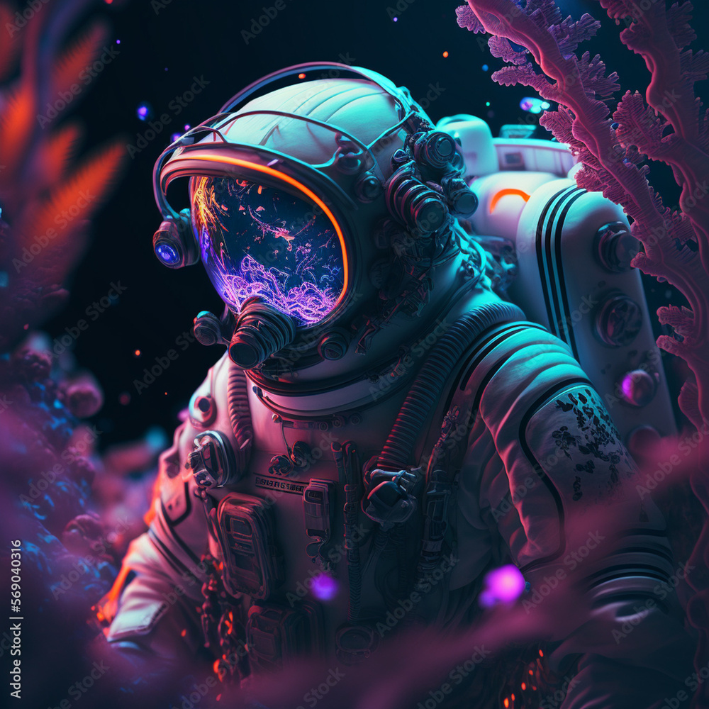 Stacy astronaut with cyber punk neon ultradetailed hyper realistic style