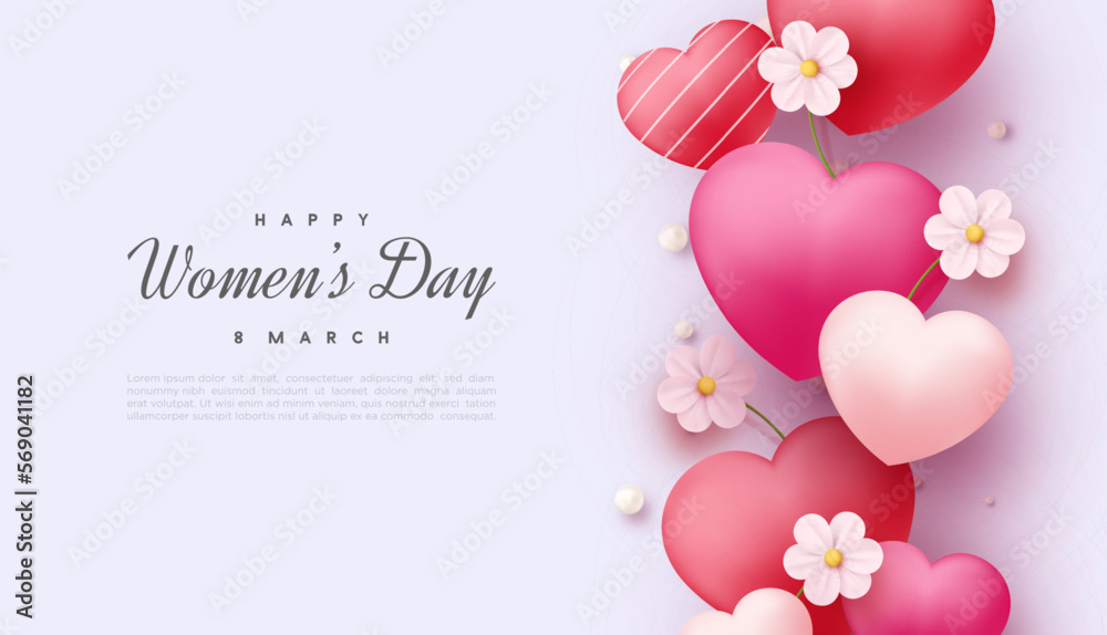 Modern design in shades of pink and with balloons love 3d pink illustration. Premium vector background for banner, poster, social media greeting.