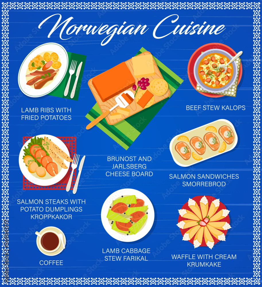 Norwegian cuisine menu, food dishes and meals