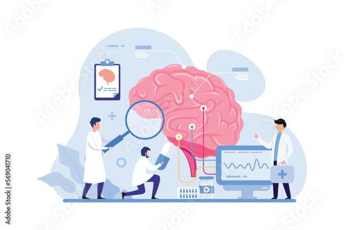 Doctor examine and treat human brain and nervous system. Neurologist design concept vector illustration
