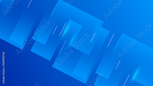 Digital image of rectangles overlap on blue background. Dynamic lines abstract background.
