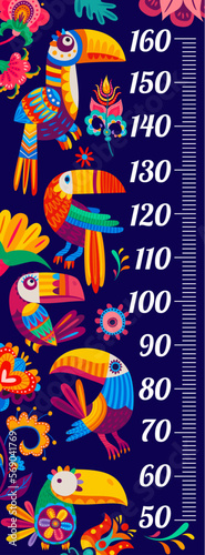 Kids height chart with cartoon brazilian toucans