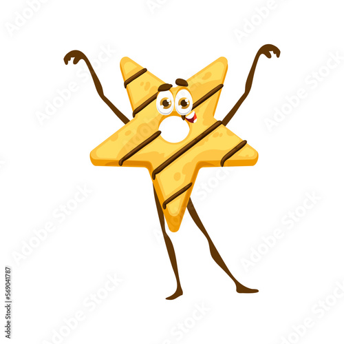 Cookie star cartoon character, vector shortbread