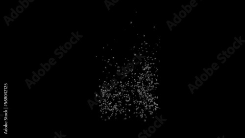 Clusters of soda bubbles float up against a black background.