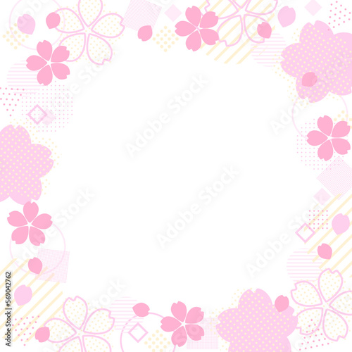 はんなりポップな桜の花と幾何学図形のかわいいフレーム　正方形 © Kimama