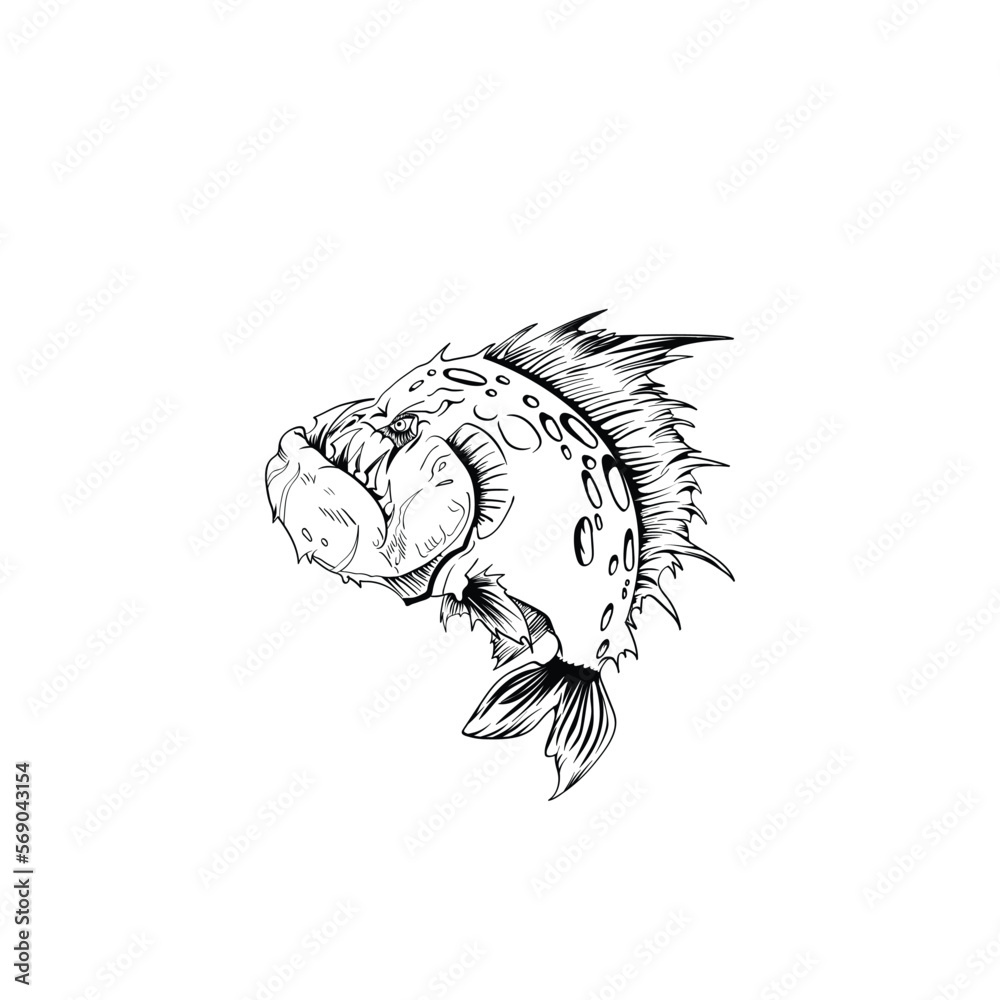 Obraz premium fish animal vector, line art. You can color it however you like and can be used for tattoos and logos.