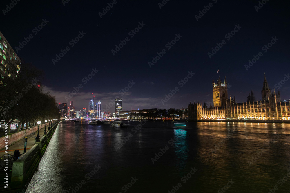 London Skyline at night. River Thames