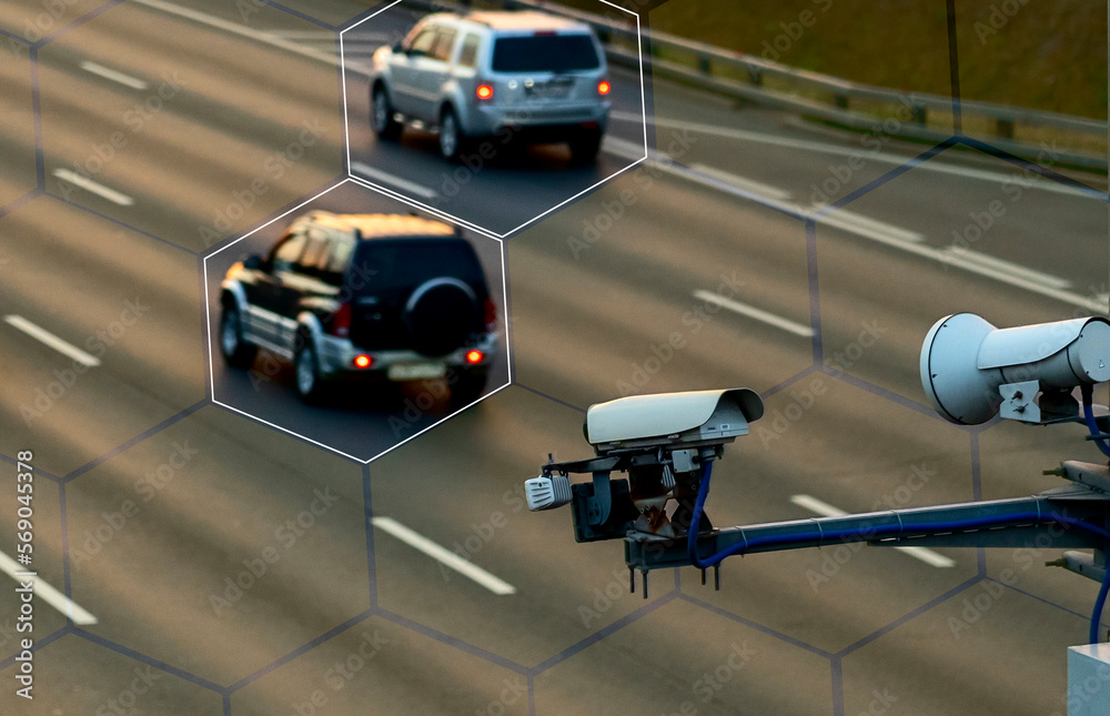 Fototapeta premium Ai tracking traffic automobile, a car that recognizes