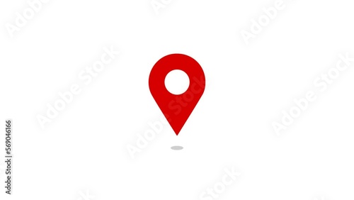 Red GPS Location Pin pointer icon animation on white background. Motion graphics and digital composition