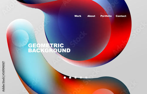 Landing page abstract liquid background. Flowing shapes, round design and circle. Web page for website or mobile app wallpaper