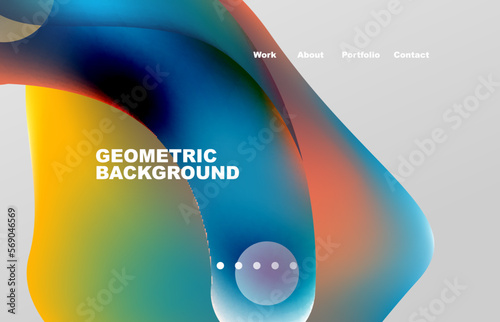 Landing page abstract liquid background. Flowing shapes, round design and circle. Web page for website or mobile app wallpaper