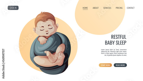 Sleeping swaddled baby boy. Newborn, Childbirth, Baby care, babyhood, childhood, infancy concept. Vector illustration for poster, banner, website.