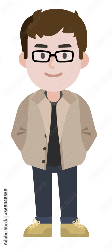 Young male cartoon character with hands in pocket
