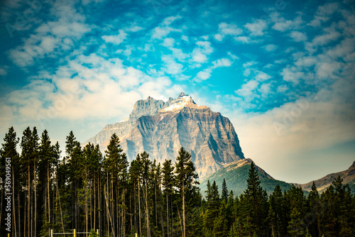 Mountain peak under clouds in a national park photo