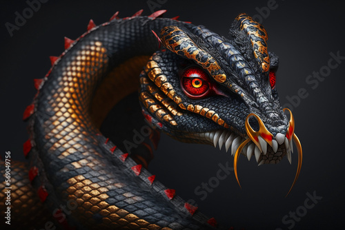 snake with dragon. Generative AI  © Kanchana