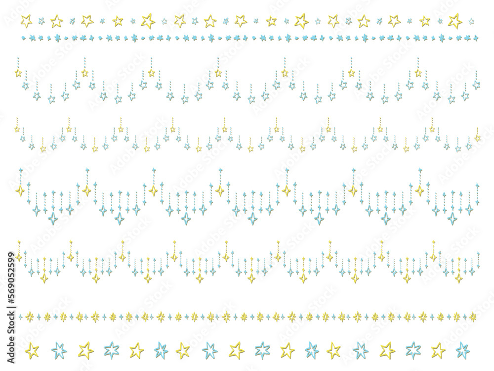 レトロチックな流れ星のライン・飾り罫ペン画イラストセット
