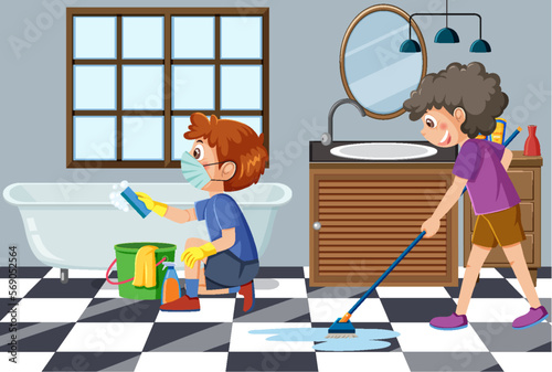 Kids cleaning room together