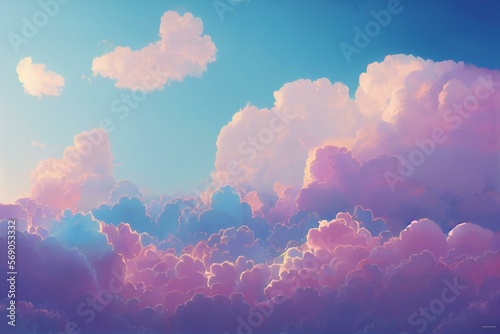 Sky with soft clouds in pastel tone for backgrounds. Generative AI