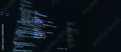 Technological background. Software source code. Program code. Programming code on virtual screen. Illustration.