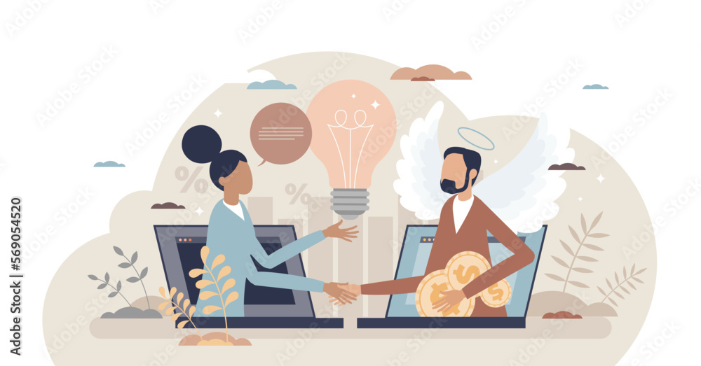Φωτογραφία Angel investor help with money as entrepreneurship funding deal tiny person concept, transparent background