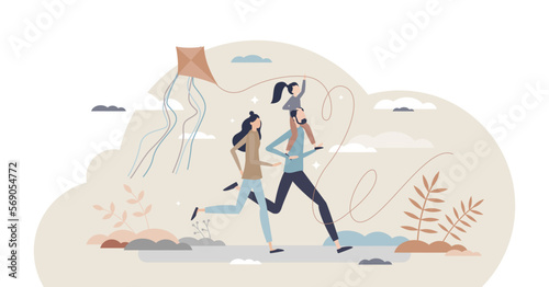 Happy life and happiness about family together time tiny person concept, transparent background. Kids and parents enjoying time with positive attitude and full of optimism illustration.