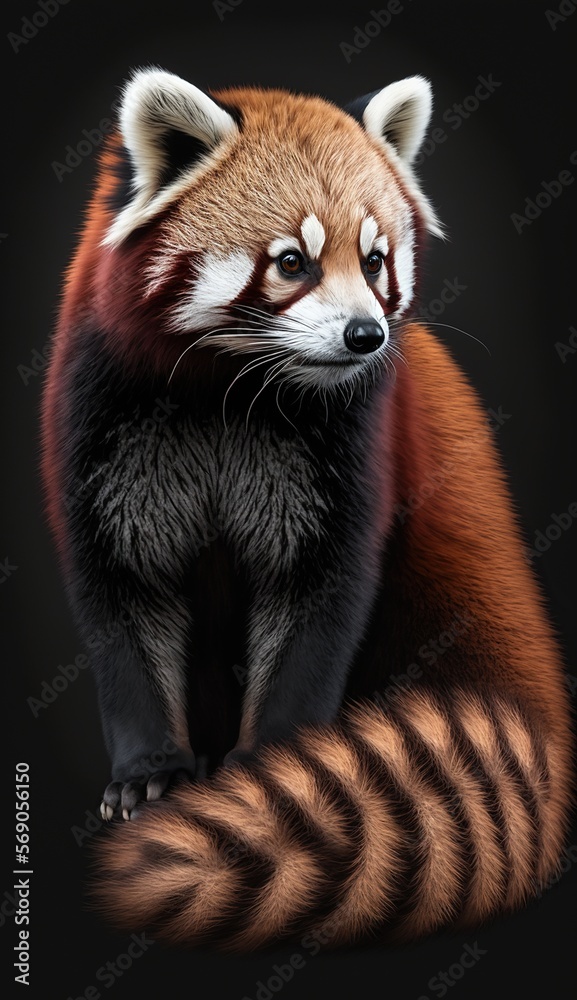 Fototapeta premium red panda facing forward on black background