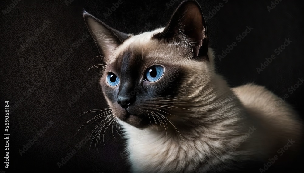 siamese cat facing sideways isolated on black background