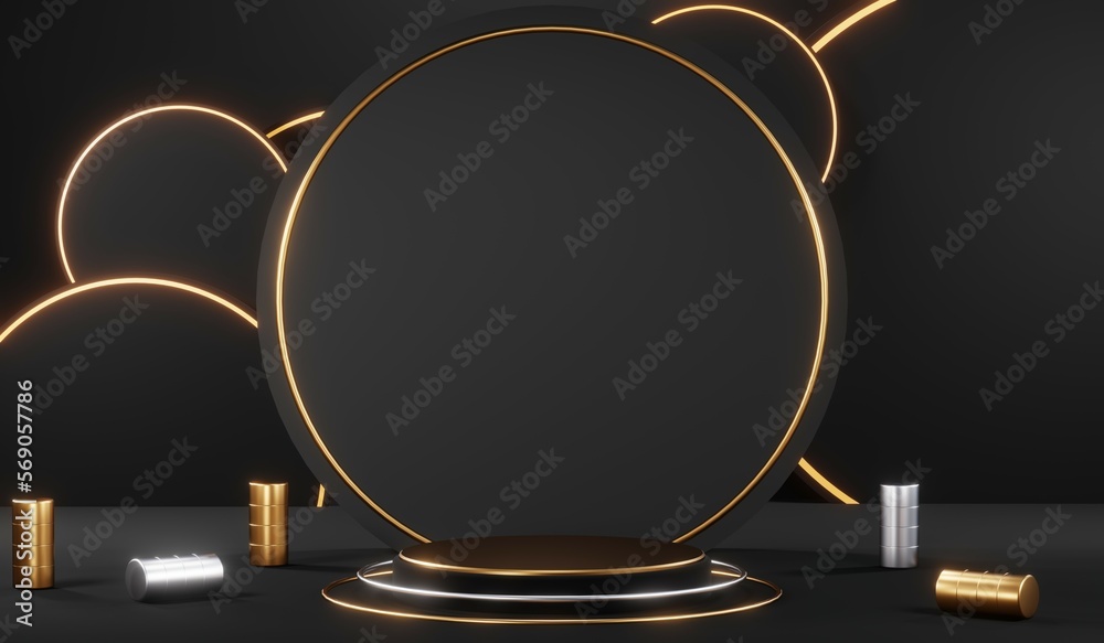 3d render black podium background showcases a premium, minimal and modern design with a combination of geometric shapes, golden glitter and a realistic studio room setting, creating a perfect platform 3d render black podium background showcases a premium, minimal and modern design with a combination of geometric shapes, golden glitter and a realistic studio room setting, creating a perfect platform