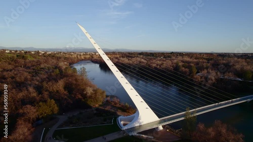 360 drone shot, sundial bridge in Redding, California. 4K
