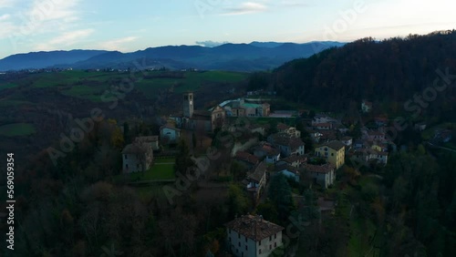 Aerial Morning View At Fortungao Commune Buildings. Circle Dolly  photo