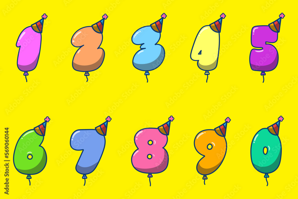 cartoon set of baloon number birthday candles