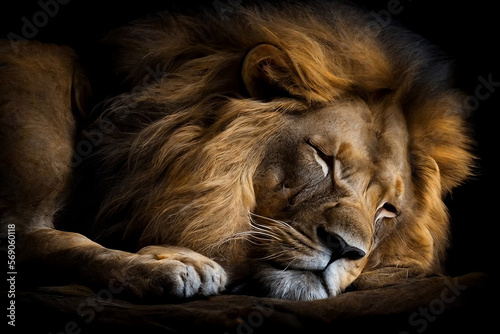 Lion  sleep in nature  generetive AI
