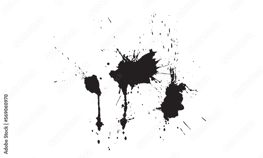 Abstract ink Black Splash Background black watercolor splash isolated on white	