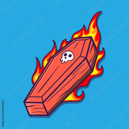 cartoon illustration of a burning coffin